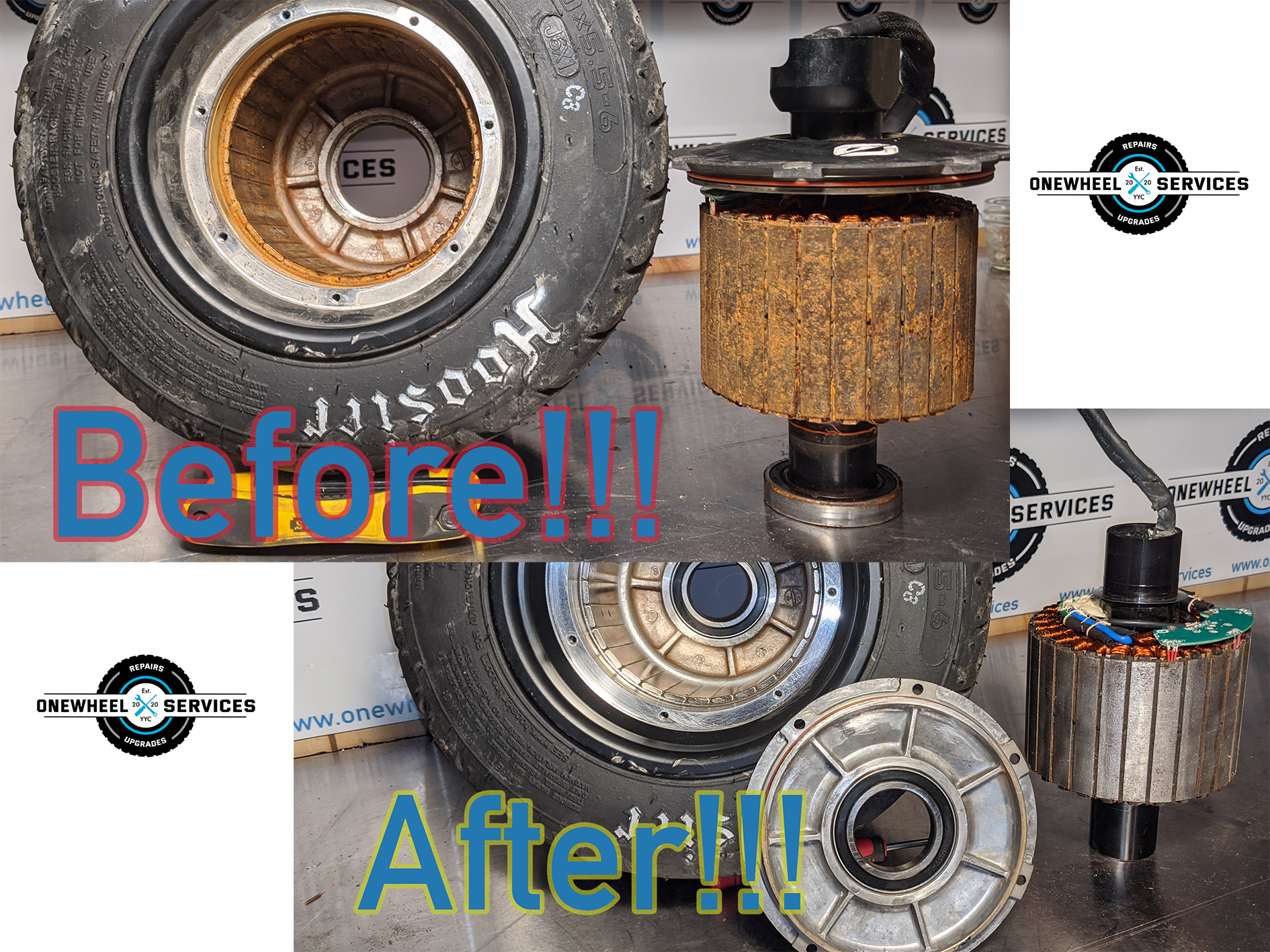 Before and after Onewheel restoration